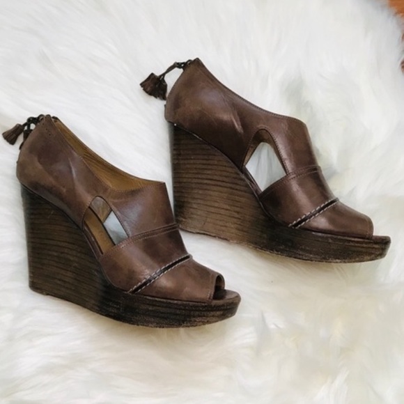 Chloe Shoes - Chloé Walnut Brown Leather Boho Platform Wedges 8